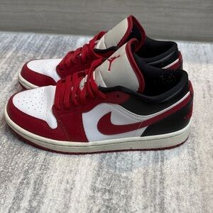 Jordan Nike Low Dunks Red, White, and Black Sneakers